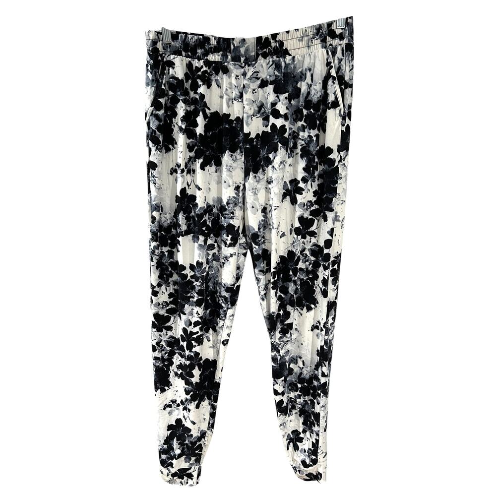 Unbranded Super Soft Navy Gray White Floral Elastic Waist Joggers Plus Size 2XL